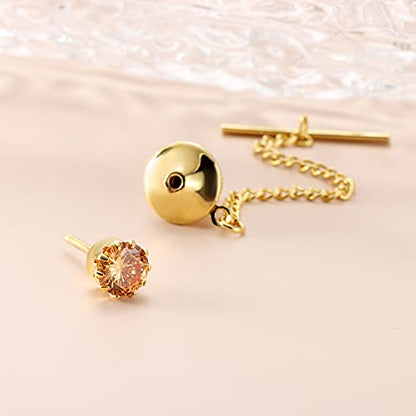 HAWSON Mens Tie Tack with Chain Round Crystal Wedding Business Accessories - color: Gold + Champnge