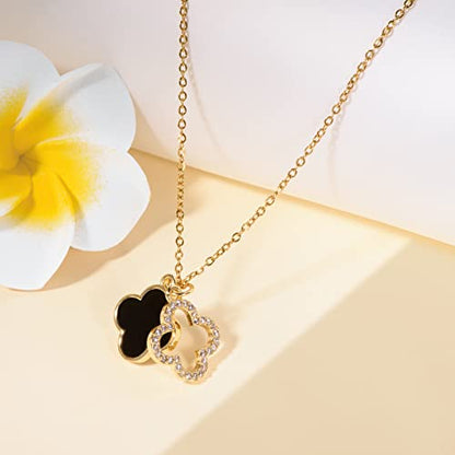 Clover Necklace For Women 18k Gold Plated Silver Lucky Four Leaf Clover Pendent Necklaces Trendy Dainty Jewelry Gifts for Women - color: Gold-Black