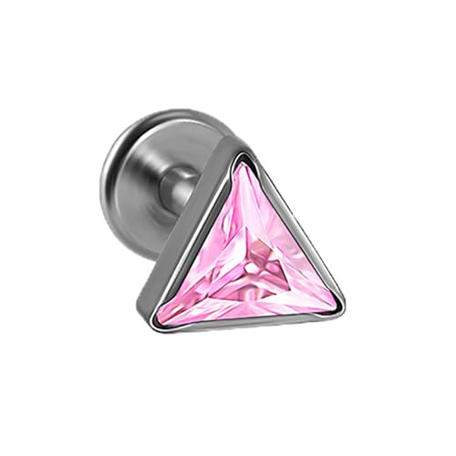 16G Triangle Cubic Zirconia Cartilage Stud Earrings for Women Men G23 Titanium Conch Helix Tragus Studs Earrings Lip Studs Rings Labret Monroe Medusa Piercing Jewelry - color: Pink