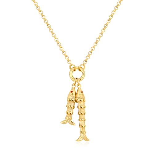 Fish Necklace for Women Gold Plated Fish Pendant Adjustable Necklace Bohemian Beach Jewelry - style: Two fish