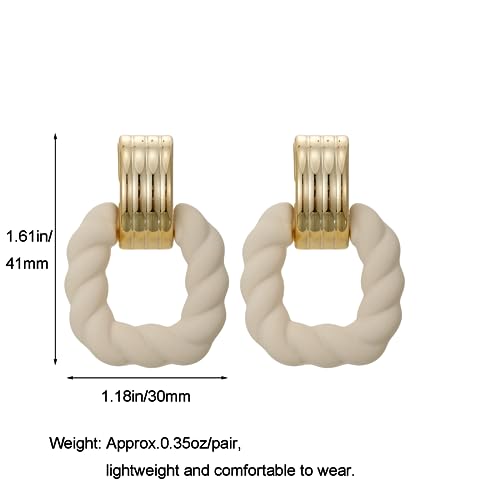 RUOFFETA Rectangle Earrings for Women, Acrylic Square Earrings Twisted Geometric Statement Jewelry - color: Cream Gold