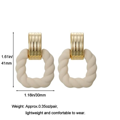 RUOFFETA Rectangle Earrings for Women, Acrylic Square Earrings Twisted Geometric Statement Jewelry - color: Cream Gold