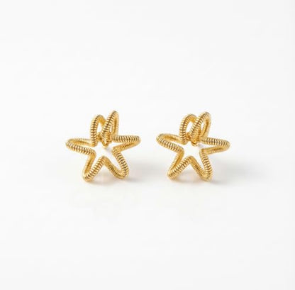 Wire-Wrapped Star Stud Earrings for Women Sustainable 14K Gold Plated Recycled Brass Hypoallergenic 925 Sterling Silver Posts PVD Coated Artisanal & Unique 13mm