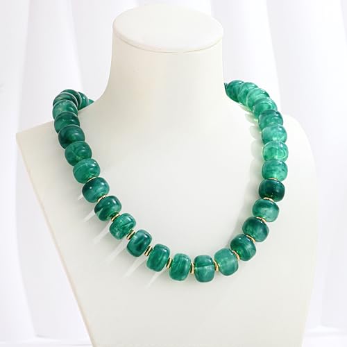 Chunky Beaded Necklace for Women Trendy Multicolor Resin Beads Choker Necklaces Boho Summer Statement Necklace Chunky Heart Jewelry - color: Bead necklace-dark green