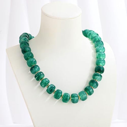 Chunky Beaded Necklace for Women Trendy Multicolor Resin Beads Choker Necklaces Boho Summer Statement Necklace Chunky Heart Jewelry - color: Bead necklace-dark green