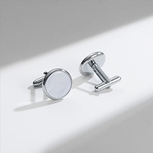 wynameleri Mens Classic Shirts Cufflink Studs, Mother-of-Pearl Tuxedo Shirt Button and Cuff Links Set, Formal Business Wedding Jewelry - color: MOP-Silver White