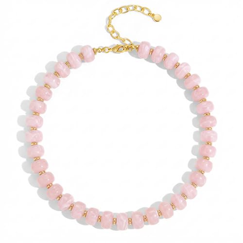 Beaded necklace for Women Boho Bead Gemstone Chunky Necklace Big Bead Necklace Fashion Trendy Summer Necklaces Jewelry Gifts - color: Pink Beaded