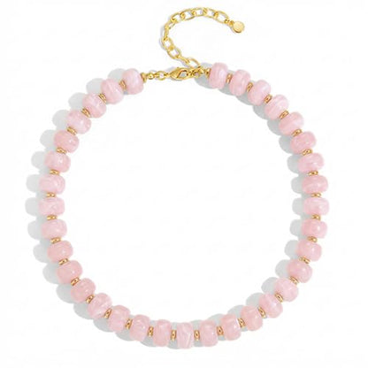 Beaded necklace for Women Boho Bead Gemstone Chunky Necklace Big Bead Necklace Fashion Trendy Summer Necklaces Jewelry Gifts - color: Pink Beaded