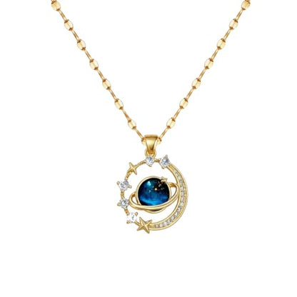 1PC Moon Gemstone Pendant Necklace, Sun-Inspired Design – Elegant Night Sky Jewelry for Women, Gold-Tone Necklace for Various Occasions (Star)