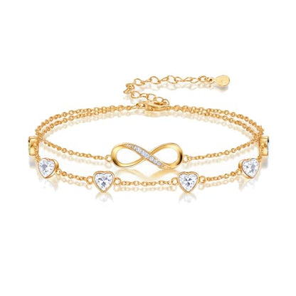 Prismata Infinity Birthstone Charm Link Bracelet/Anklet 925 Sterling Silver Adjustable 12 Months Birthstone Infinity Bracelet/Anklet Birthday Jewelry Gifts for Women Her - color: 04-April, size: 7'+2' Bracelet-18K Gold Plated