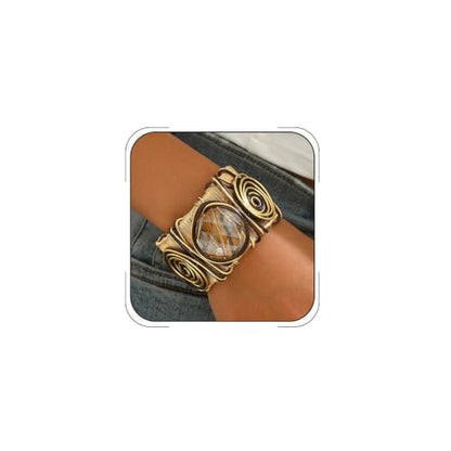 Chunky Cuff Bracelets for Women Wide Gold/Silver Cuffs Bangle Hollow Out Adjustable Bracelets Punk Vintage Jewelry - style: GRound A