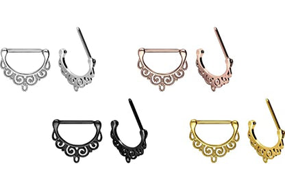 PIERCINGLINE 14G Surgical steel nipple piercing oriental design nipple jewelry barbell 1 PC - color: Gold, size: 16 mm bar length