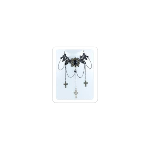 Gothic Victorian Style Vampire Choker Necklace for Women Black Crystal Tassel Lace Collar Necklace Halloween Punk Black Sexy Lace Necklace Halloween Cavewoman Costume - style: Cross Pendant