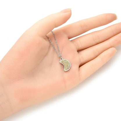 Adabele Natural Druzy Necklace Small Tiny Moon Gemstone Pendant 18 inch Sparkly Agate Stone Crystal Women Jewelry Tarnish Resistant Stainless Steel/Gold Plated Chain - color: Crystal AB druzy - stainless steel