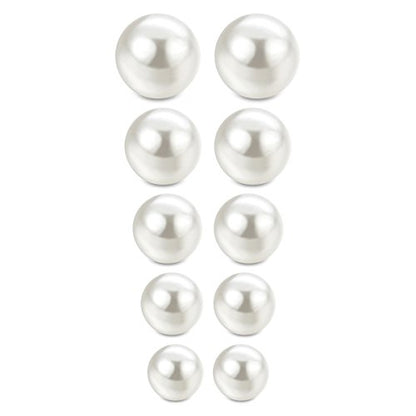 Jewelrieshop Faux Pearl Stud Earrings 5 Pairs, Stainless Steel Hypoallergenic Starter Set for Women - color: White