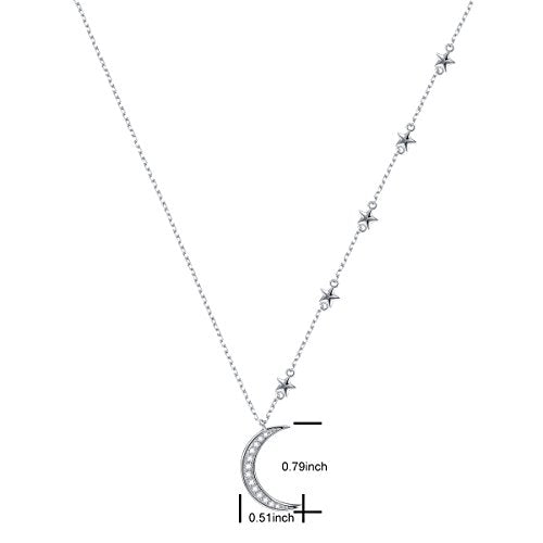 Ladytree 925 Sterling Silver Jewelry Crescent Moon and Star Pendant Necklace - style: Five Stars