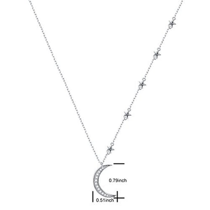 Ladytree 925 Sterling Silver Jewelry Crescent Moon and Star Pendant Necklace - style: Five Stars