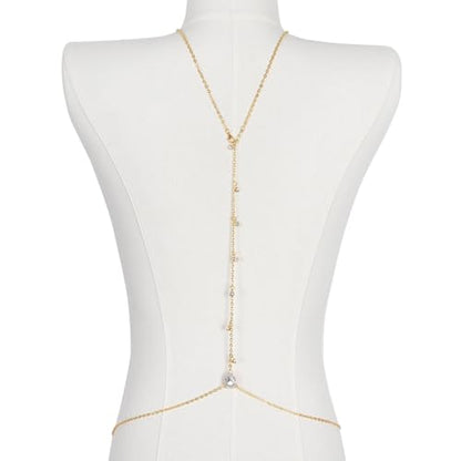 Body Chain Jewelry for Women Rhinestone Back Chain Necklace for Backless Dress Backdrop Chain Necklaces for Women - color: Gold Rhinestone