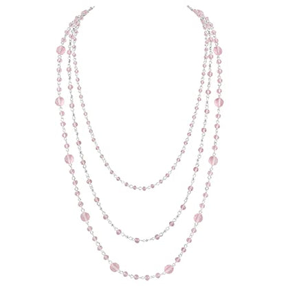 Firstmeet Long Chain Multi Layer Fashion Glass Beads Handmade Necklace for Women - color: TMPink-y