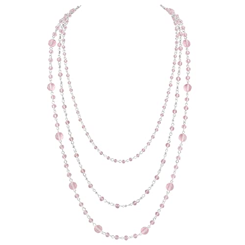 Firstmeet Long Chain Multi Layer Fashion Glass Beads Handmade Necklace for Women - color: TMPink-y