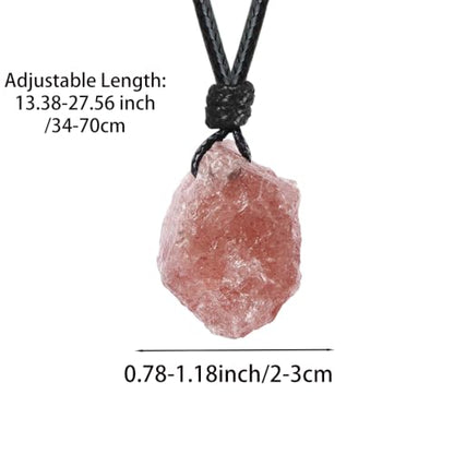 FANASY Natural Raw Crystal Necklace for Women Irregular Stone Necklaces Spiritual Gemstone Pendant with Adjustable Rope - color: Strawberry Quartz