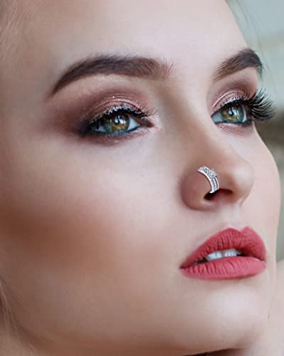 Akeoqi 12Pcs Nose Ring Hoop Cartilage Earring Cute Leaf Star CZ Butterfly Paved Nose Piercing Jewelry for Women men Silver Gold Plated 20G - color: A:Silver1