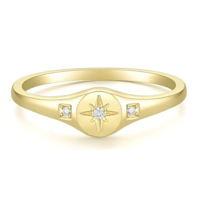 Mameloly 1.5mm 14K Gold Plated Wedding Bands for Women Dainty Stackable Thin Dot Ring Statement Ring Size 3-12 - color: Signet