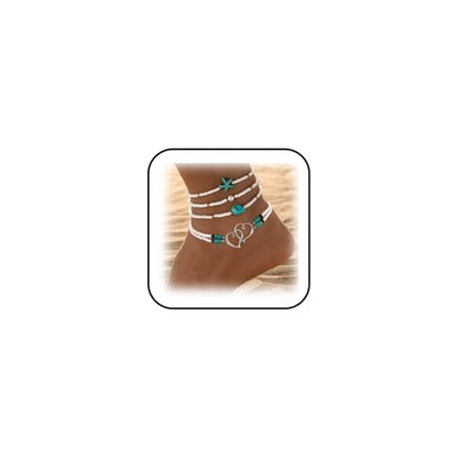 Anklets for Women Waterproof Ankle Bracelets Colorful Beaded Ankle Bracelet Elastic Starfish Shell Anklet Summer Beach Anklet Boho Jewelry Accessories - color: White Beaded Anklet