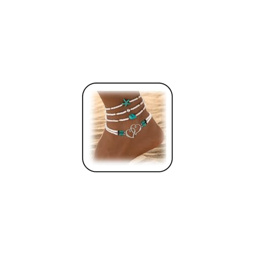 Anklets for Women Waterproof Ankle Bracelets Colorful Beaded Ankle Bracelet Elastic Starfish Shell Anklet Summer Beach Anklet Boho Jewelry Accessories - color: White Beaded Anklet