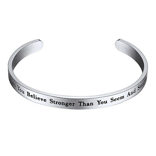 PROSTEEL Stainless Steel Cuff Bracelet You Are Braver Stronger And Smarter Men Women Faith Scripture Christmas Gift Inspirational Cuff Bangle Adjustable