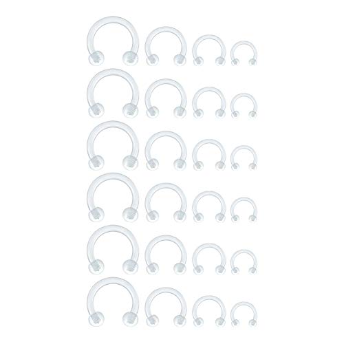 16g 20g Mix Clear Piercing Retainers Plastic Septum Retainer Clear Nose Studs for Work Flexible Lip Plastic Earring Studs for Sport Surgery Invisible Horseshoe Rings Daith Piercing Retainer - color: C-16g clear horseshoe septum