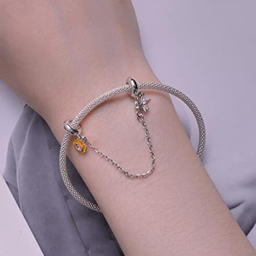 Heart Charm Clip Lock Spacer Stopper Charm Bead Bracelet 925 Sterling Silver Charms Safety Chain for Pandora Bracelets - color: Sunflower