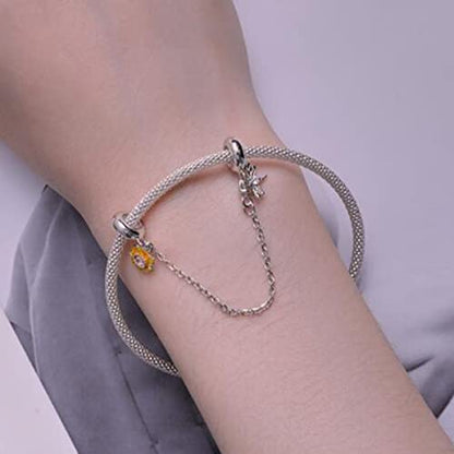 Heart Charm Clip Lock Spacer Stopper Charm Bead Bracelet 925 Sterling Silver Charms Safety Chain for Pandora Bracelets - color: Sunflower