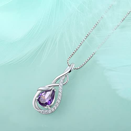 STARCHENIE Infinity Teardrop Necklace for Women 925 Sterling Silver Pendant Birthstone Jewelry - color: Silver-02-Feb-Amethyst