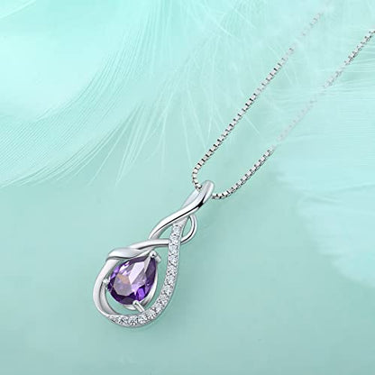 STARCHENIE Infinity Teardrop Necklace for Women 925 Sterling Silver Pendant Birthstone Jewelry - color: Silver-02-Feb-Amethyst