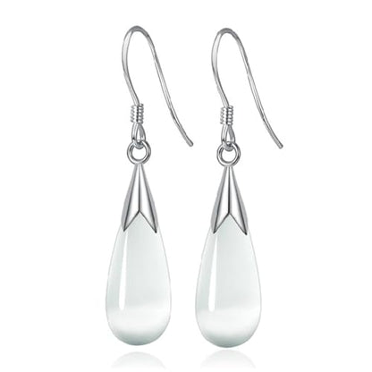 925 Sterling Silver Dangle Earrings with Charms Heart, Water drop, Moon, Star Long Drop Earring for Women Jewelry Gifts Hypoallergenic - color: stone waterdrop-white