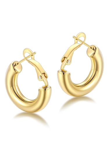 FaithHeart Silver/Black/Gold Stainless Steel Chunky Hoop Earrings for Women | Hypoallergenic Lightweight Hoop Earrings, Trendy Statement Thick Hoop, 20/30/40/50/60/70/80mm - color: Gold, size: 20mm