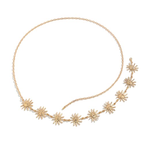 Metal Sunflower Waist Chain Belt Bikini Sun Waist Chains Jewelry Summer Beach Waist Belly Chain Adjustable Body Link Belt for Women - color: Gold