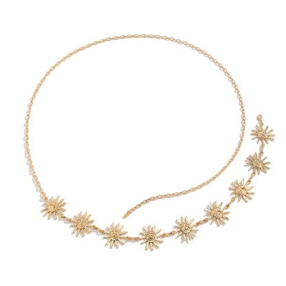 Metal Sunflower Waist Chain Belt Bikini Sun Waist Chains Jewelry Summer Beach Waist Belly Chain Adjustable Body Link Belt for Women - color: Gold