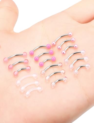 16g 6/8/10mm White/Pink/Black Eyebrow/Rook/Snug/Vertical-Labret/VCH/Snake-Eyes/Anti-Tragus/Christina/Daith/Belly-Button/Bridge/Hood/Surface Curved Barbell Piercing Jewelry for Women Men - color: Pink