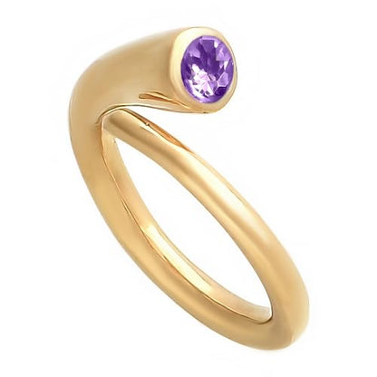 18K Gold Filled Non-Tarnish Bypass Ring for Women – Modern Open Band With Multi Gemstone Ring – Minimalist Adjustable Statement Jewelry - color: Amethyst