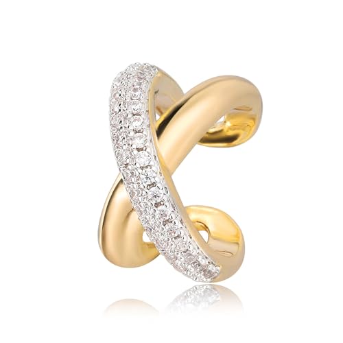 Gold Ear Cuff Earring for Women 14K Gold Plated Cubic Zirconia Non-Pierced Clip on Cartilage Chunky Ear Cuffs Hypoallergenic Jewelry - style: X
