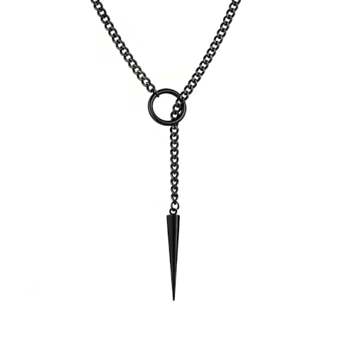 Slip Chain Necklaces for Women Stainless Steel Bar Pendant Choker Necklace Boho Handmade Long Lariat Necklace Silver Statement Punk Rock Collar Jewelry - style: Black awl