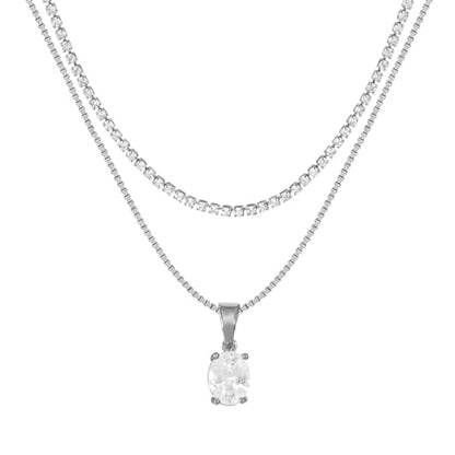 Layered Necklaces for Women, Dainty 14K Gold Plated Diamond Tennis Necklace, Simple Stackable Layered Gold Necklaces for Women Trendy Sparkly Cubic Zirconia Pendant Necklace Set Jewelry Gift - color: Silver - Tennis & Irregular Diamond