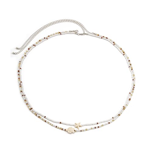 14K Gold Plated Belly Chain Layered Adjustable Waterproof Sparkling Sequin Body Chain Sparkling beads Sexy Bikini Waist Chain With Scalable Elastic Rope - Aqua Brown Golden - color: 2 Layers Brown