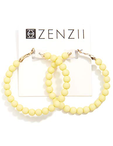 ZENZII Beaded Hoop Earrings Bohemian Circle Round Bead Earrings Chic Dangle Earrings for Women and Girls - color: Hot Pink
