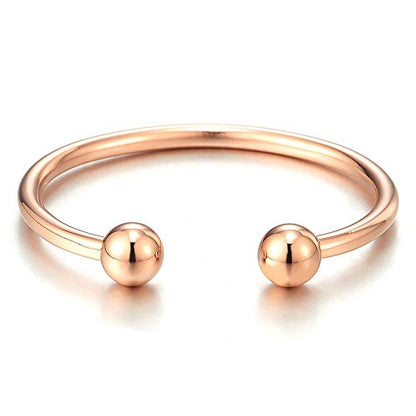 COOLSTEELANDBEYOND Elastic Adjustable Stainless Steel Ball Cuff Bangle Bracelet for Men Women Polished - color: Metal Color: Rose Gold