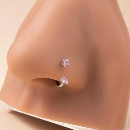 18G 20G Horseshoe Nose Rings Studs,Surgical Steel Nose Ring Pink Cubic Zirconia Nose Piercing,Internally Threaded Nose Rings For Women,Pink and Silver Zirconia - color: 18G-Silver-Star