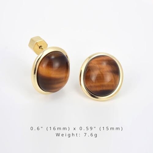 RENAIZ Bold Statement Hoop & Stud Earrings for Women – 14K Gold & Rhodium Plated Maximalist Jewelry, Chunky Geometric Boho Earrings, Hypoallergenic Non-Tarnish Trendy Gift - color: Yellow Gold, style: Tiger Eye