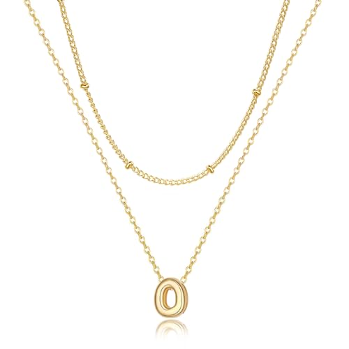 Thaivor Initial Necklaces for Women 14K Gold Plated Bubble Letter Necklace Layered Dainty Cute Choker Pendant Stack Jewelry Fashion Accessories Teen Trendy Gift - color: Gold, style: O